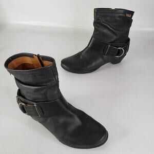 Pikolinos Brujas Black Leather Slouch Ankle Boots Buckle Women 39 US 8